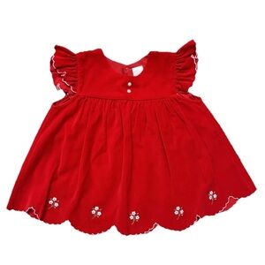 Crushed Red Velvet w scalloped hemline & flutter sleeve 4T girls holiday party